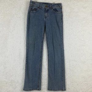 Duplex Womens Jeans Straight Leg Blue‎ Denim Medium Wash Mid Rise Stitching 10